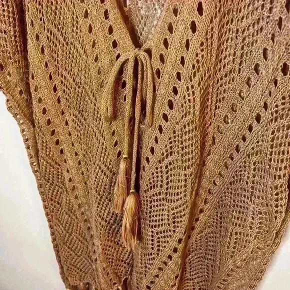 Vince Camuto Open Knit Womens Sweater Fringe Boho Shimmer Crochet Lightweight - Picture 11 of 11